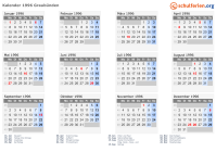 Kalender 1996 mit Ferien und Feiertagen Graubünden