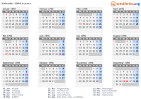Kalender 1996 mit Ferien und Feiertagen Luzern