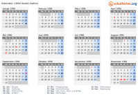 Kalender 1996 mit Ferien und Feiertagen Sankt Gallen