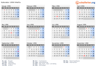 Kalender 1996 mit Ferien und Feiertagen Wallis