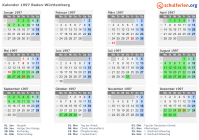 Kalender 1997 mit Ferien und Feiertagen Baden-Württemberg