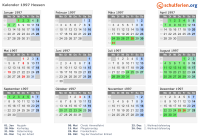Kalender 1997 mit Ferien und Feiertagen Hessen