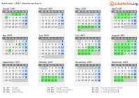 Kalender 1997 mit Ferien und Feiertagen Niedersachsen