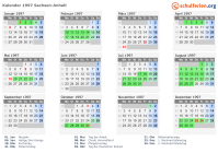 Kalender 1997 mit Ferien und Feiertagen Sachsen-Anhalt