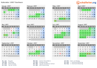 Kalender 1997 mit Ferien und Feiertagen Sachsen
