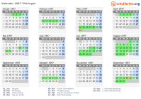 Kalender 1997 mit Ferien und Feiertagen Thüringen