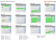 Kalender 1997 mit Ferien und Feiertagen Vorarlberg