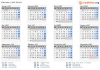 Kalender 1997 mit Ferien und Feiertagen Zürich