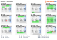 Kalender 1998 mit Ferien und Feiertagen Bremen