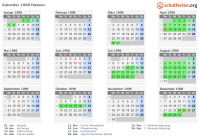 Kalender 1998 mit Ferien und Feiertagen Hessen