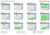 Kalender 1998 mit Ferien und Feiertagen Niedersachsen