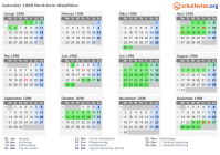 Kalender 1998 mit Ferien und Feiertagen Nordrhein-Westfalen