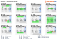 Kalender 1998 mit Ferien und Feiertagen Sachsen-Anhalt