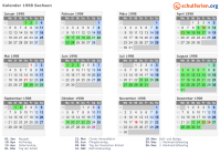 Kalender 1998 mit Ferien und Feiertagen Sachsen