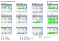 Kalender 1998 mit Ferien und Feiertagen Thüringen