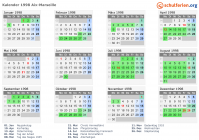 Kalender 1998 mit Ferien und Feiertagen Aix-Marseille
