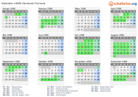 Kalender 1998 mit Ferien und Feiertagen Clermont-Ferrand