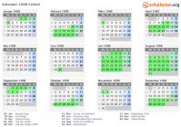 Kalender 1998 mit Ferien und Feiertagen Créteil