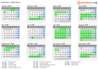 Kalender 1998 mit Ferien und Feiertagen Nizza