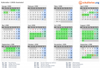 Kalender 1998 mit Ferien und Feiertagen Aostatal