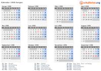 Kalender 1998 mit Ferien und Feiertagen Aargau