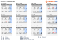 Kalender 1998 mit Ferien und Feiertagen Basel-Land