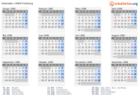 Kalender 1998 mit Ferien und Feiertagen Freiburg
