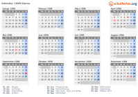 Kalender 1998 mit Ferien und Feiertagen Glarus