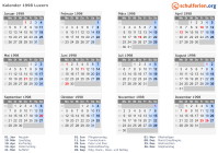 Kalender 1998 mit Ferien und Feiertagen Luzern