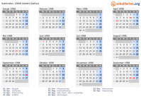 Kalender 1998 mit Ferien und Feiertagen Sankt Gallen