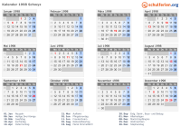 Kalender 1998 mit Ferien und Feiertagen Schwyz