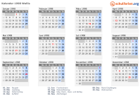 Kalender 1998 mit Ferien und Feiertagen Wallis