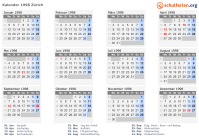 Kalender 1998 mit Ferien und Feiertagen Zürich