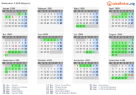 Kalender 1999 mit Ferien und Feiertagen Bayern