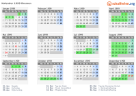 Kalender 1999 mit Ferien und Feiertagen Bremen