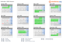 Kalender 1999 mit Ferien und Feiertagen Hessen