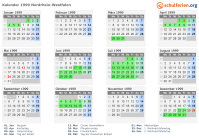 Kalender 1999 mit Ferien und Feiertagen Nordrhein-Westfalen