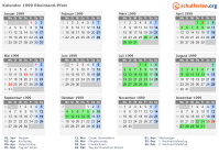 Kalender 1999 mit Ferien und Feiertagen Rheinland-Pfalz