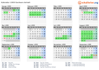 Kalender 1999 mit Ferien und Feiertagen Sachsen-Anhalt