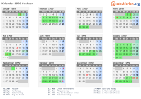 Kalender 1999 mit Ferien und Feiertagen Sachsen