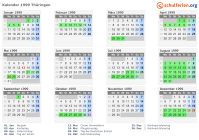 Kalender 1999 mit Ferien und Feiertagen Thüringen