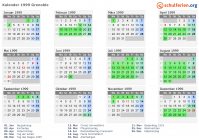 Kalender 1999 mit Ferien und Feiertagen Grenoble