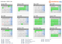 Kalender 1999 mit Ferien und Feiertagen Lille