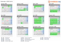 Kalender 1999 mit Ferien und Feiertagen Paris