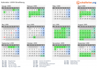 Kalender 1999 mit Ferien und Feiertagen Straßburg