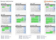 Kalender 1999 mit Ferien und Feiertagen Piemont