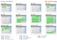 Kalender 1999 mit Ferien und Feiertagen Südtirol