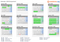 Kalender 1999 mit Ferien und Feiertagen Burgenland