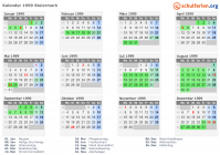 Kalender 1999 mit Ferien und Feiertagen Steiermark