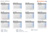 Kalender 1999 mit Ferien und Feiertagen Bern